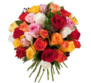 Bouquet de 35 roses multicolores